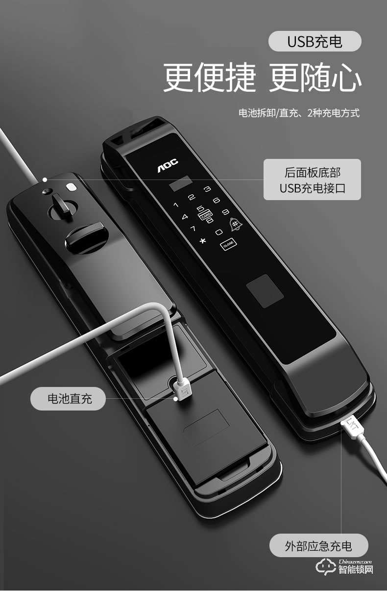 AOC智能锁 E6S全自动WIFI带摄像头远程监控可视对讲智能锁